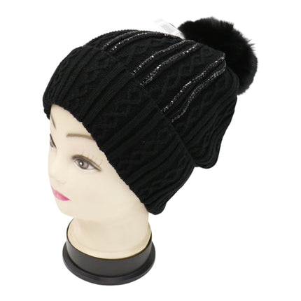 Pom Pom Rhinestone Decor Beanie H20-42 (12PC)