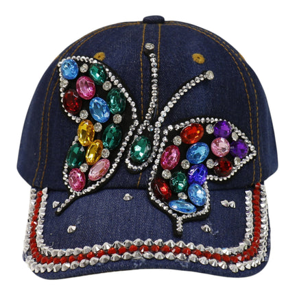Women's Denim Rhinestone Rainbow Butterfly Cap HA6323-30 (12PC)