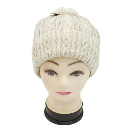 Pom Pom Rhinestone Decor Beanie H20-42 (12PC)