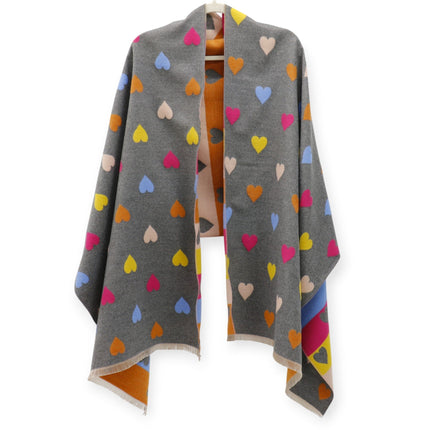 Cashmere Feel Winter Reversible Heart Patten Scarves SCF5111-9 (12PC)