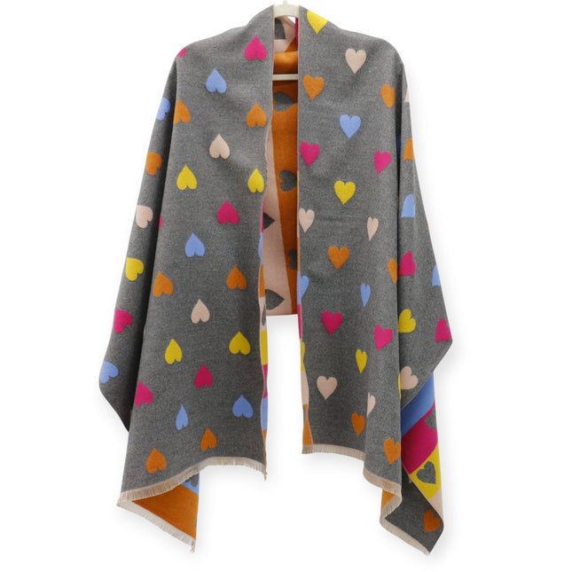 Cashmere Feel Winter Reversible Heart Patten Scarves SCF5111-9 (12PC)