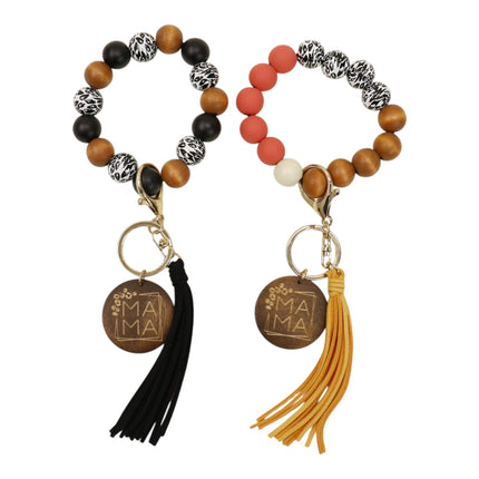 Multi Color Beaded Keychain Bracelet With Tassel JK6226-2 (12PC)