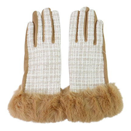 Women's Fur Check Pattern Gloves GL184 (12PAIR)