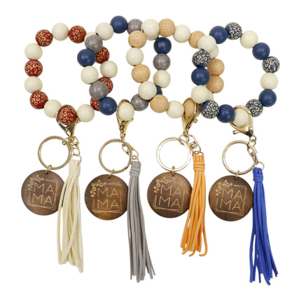 Multi Color Beaded Keychain Bracelet With Tassel JK6226-2 (12PC)