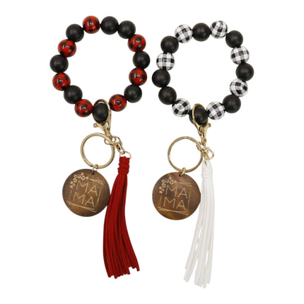 Multi Color Beaded Keychain Bracelet With Tassel JK6226-2 (12PC)
