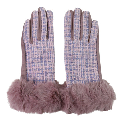 Women's Fur Check Pattern Gloves GL184 (12PAIR)