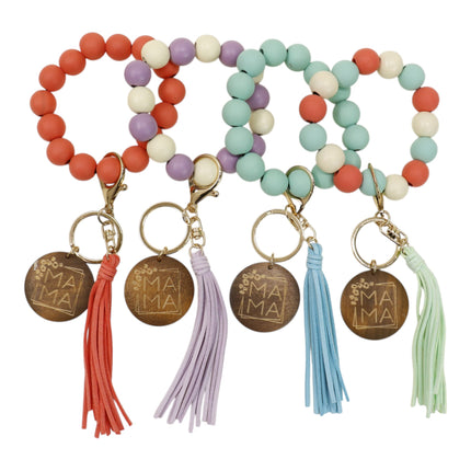 Multi Color Beaded Keychain Bracelet With Tassel JK6226-2 (12PC)