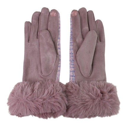 Women's Fur Check Pattern Gloves GL184 (12PAIR)