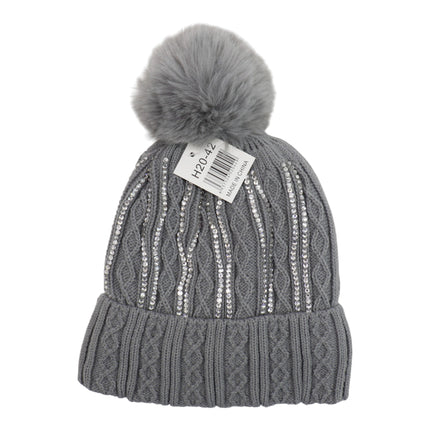 Pom Pom Rhinestone Decor Beanie H20-42 (12PC)