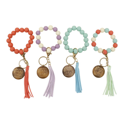 Multi Color Beaded Keychain Bracelet With Tassel JK6226-2 (12PC)