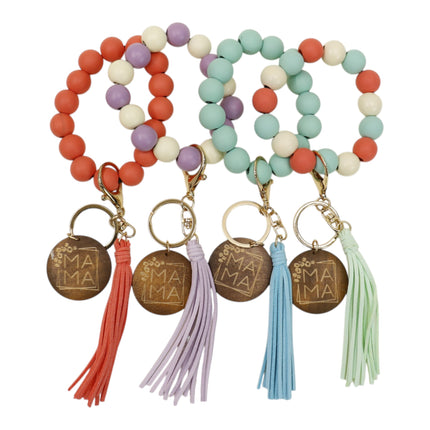 Multi Color Beaded Keychain Bracelet With Tassel JK6226-2 (12PC)