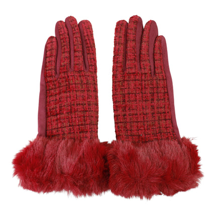 Women's Fur Check Pattern Gloves GL184 (12PAIR)