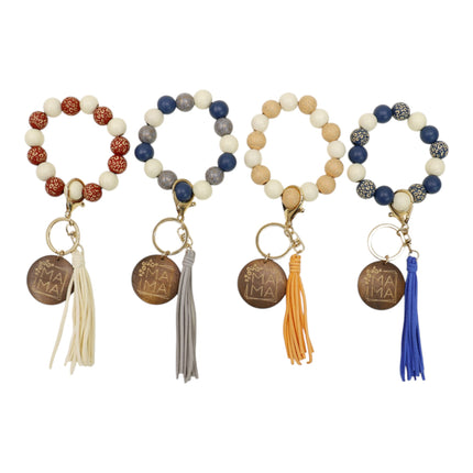 Multi Color Beaded Keychain Bracelet With Tassel JK6226-2 (12PC)