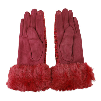 Women's Fur Check Pattern Gloves GL184 (12PAIR)