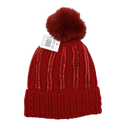 Pom Pom Rhinestone Decor Beanie H20-42 (12PC)