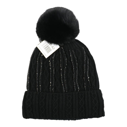 Pom Pom Rhinestone Decor Beanie H20-42 (12PC)