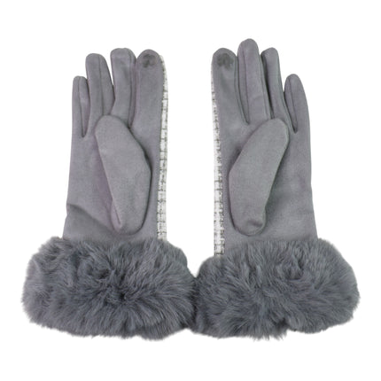 Women's Fur Check Pattern Gloves GL184 (12PAIR)