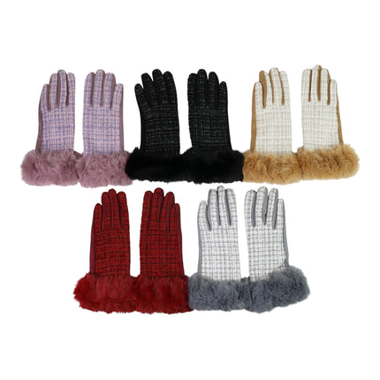 Women's Fur Check Pattern Gloves GL184 (12PAIR)