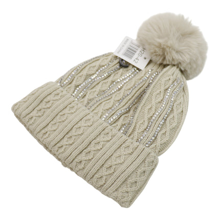 Pom Pom Rhinestone Decor Beanie H20-42 (12PC)