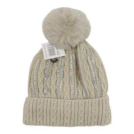 Pom Pom Rhinestone Decor Beanie H20-42 (12PC)