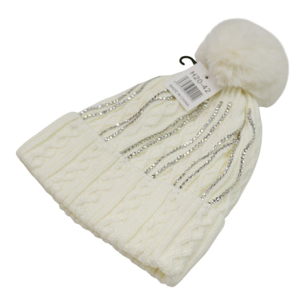 Pom Pom Rhinestone Decor Beanie H20-42 (12PC)