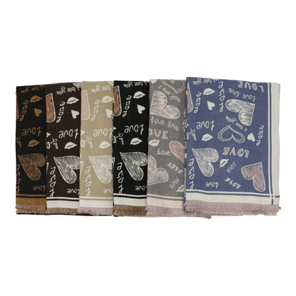 Cashmere Feel Winter Reversible Love N Heart Pattern Scarves SCF4827-23(12PC)