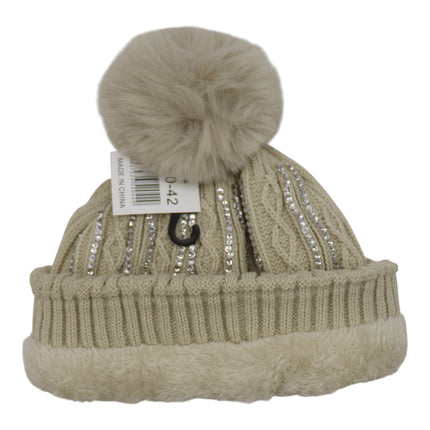 Pom Pom Rhinestone Decor Beanie H20-42 (12PC)