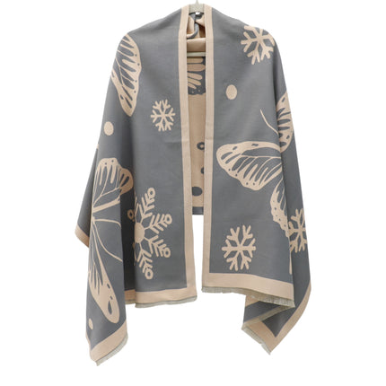 Cashmere Feel Winter Reversible Butterfly Snowflake patten Scarves SCF4902-2(12PC)