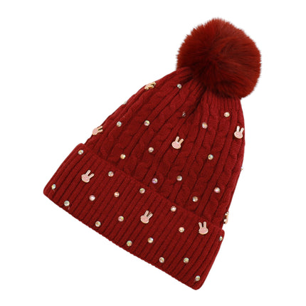Pom Pom Knitted Beanie With Rhinestone H20-61 (12PC)