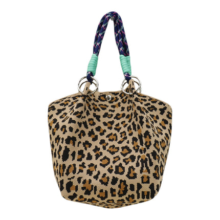 leopard Pattern Cord Strap Knitted Tote Bag JB6122-1 (12PC)