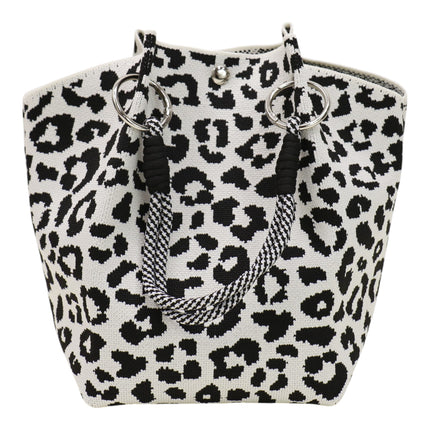 leopard Pattern Cord Strap Knitted Tote Bag SS51116-47(12PC)