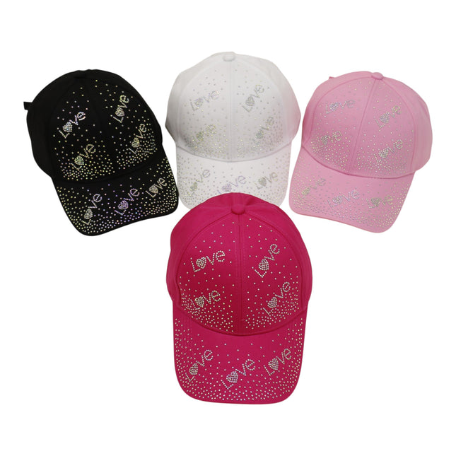 Women's LOVE Rhinestone Studded CAP HA6323-34 (12PC)