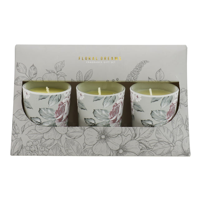 Floral dreams Glass Jar Candle Gift Set with Triangle Box SS51016-31 (3Pack)