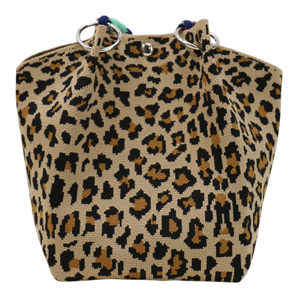 leopard Pattern Cord Strap Knitted Tote Bag JB6122-1 (12PC)