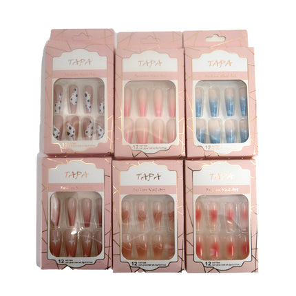 MULTI COLOR LONG SQUARE FAKE NAIL SET 1112-18 (12PC)