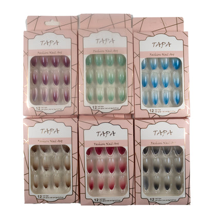 MULTI COLOR ALMOND FAKE NAIL SET 1112-80 (12PC)