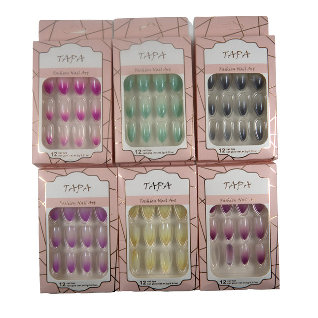 MULTI COLOR ALMOND FAKE NAIL SET 1112-80 (12PC)