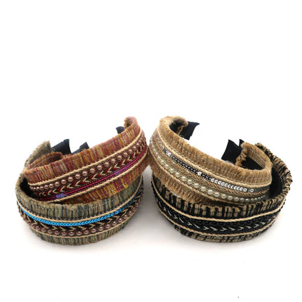 BOHO RAFFIA PEARL DECOR HEADBAND HB2417-25 (12PC)