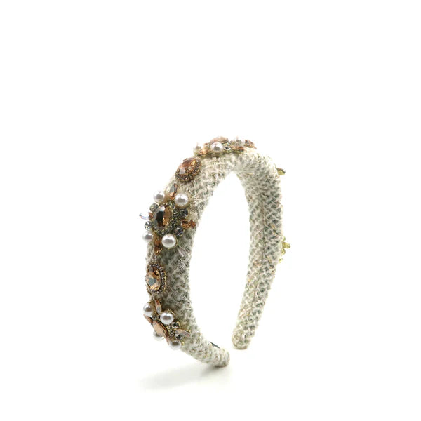 Pearl Crystal Decor Tweed Headband HB1226-2 (12PC)