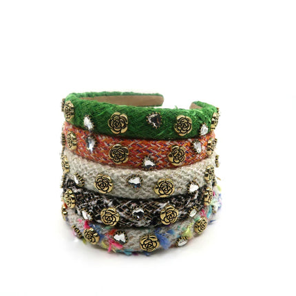 Crystal N Rose Decor Tweed Headband HB1226-15 (12PC)