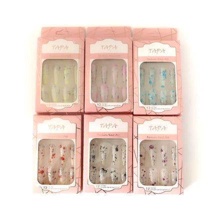 MULTI DESIGN LONG SQUARE FAKE NAIL SET 1112-20 (12PC)