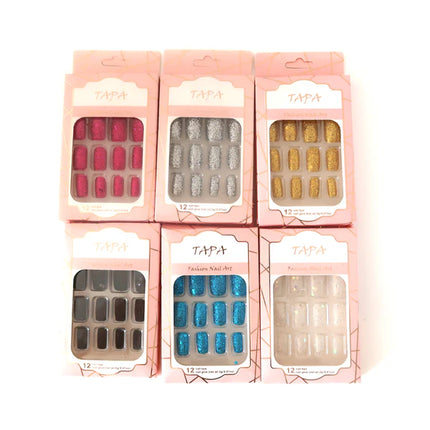 MULTI COLOR SQUARE FAKE NAIL SET 1112-38 (12PC)