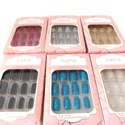 MULTI COLOR SQUARE FAKE NAIL SET 1112-38 (12PC)