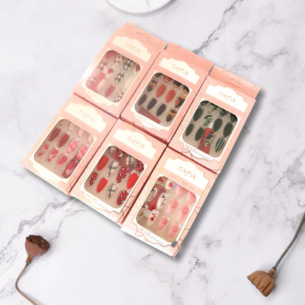 MULTI DESIGN ALMOND FAKE NAIL SET 1112-35 (12PC)