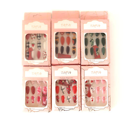 MULTI DESIGN ALMOND FAKE NAIL SET 1112-35 (12PC)