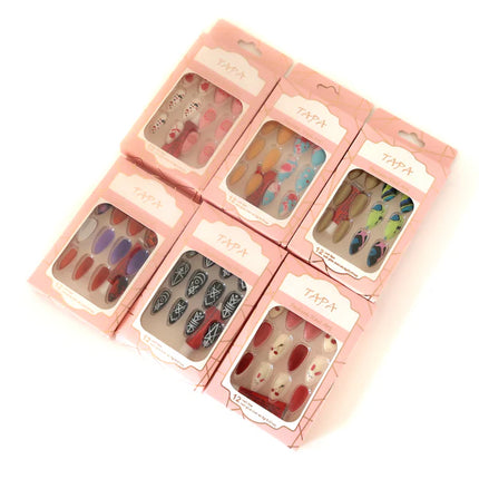 MULTI DESIGN ALMOND FAKE NAIL SET 1112-35 (12PC)