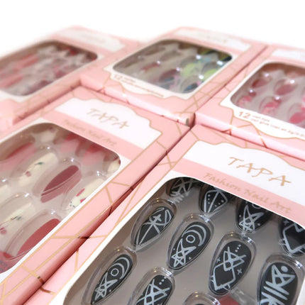 MULTI DESIGN ALMOND FAKE NAIL SET 1112-35 (12PC)