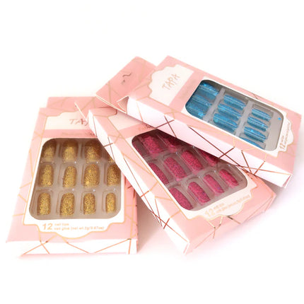 MULTI COLOR SQUARE FAKE NAIL SET 1112-38 (12PC)