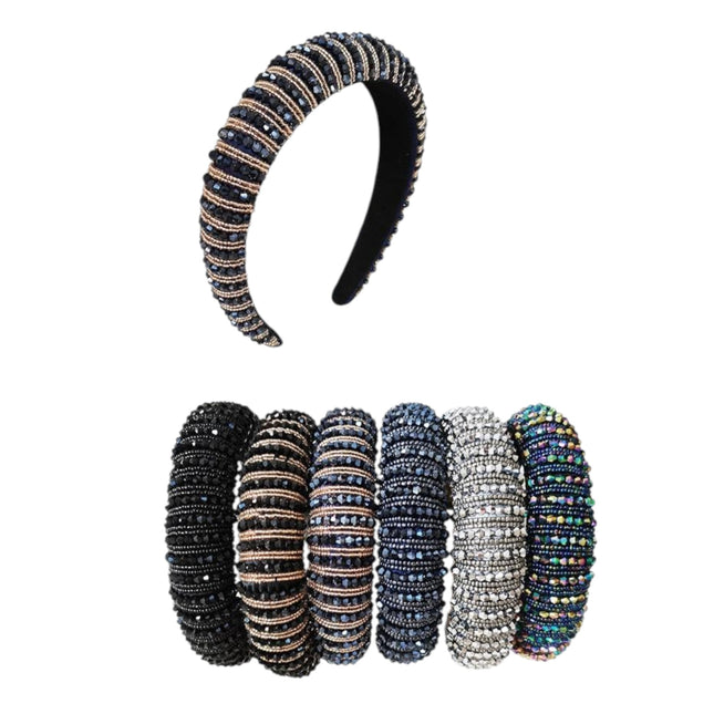Multi Crystal Beaded Headband HB1202-2 (12PC)