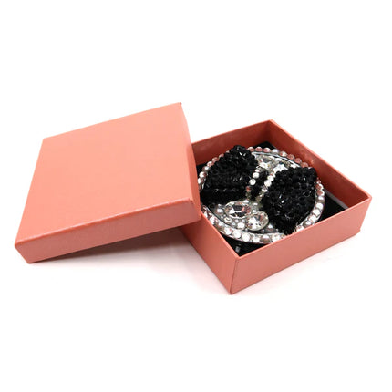 BLACK RIBBON STONE CHARM HAND MIRROR SS3222-18 (12PC)